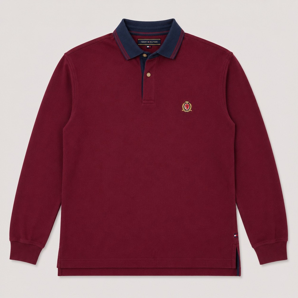 Vintage Bugle Boy Classics Polo Shirt Mens M Burgundy Long Sleeve Cotton